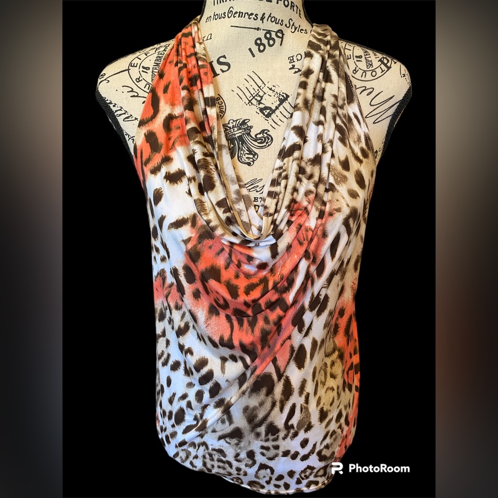 Boston Proper silk  slouch neck leopard halter top